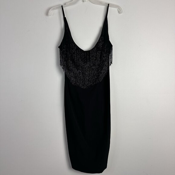 Vtg 90s Cache Slip Dress Fairy Grunge Sz 4 Beaded Fringe V Neck Cocktail Cruise - Picture 2 of 13